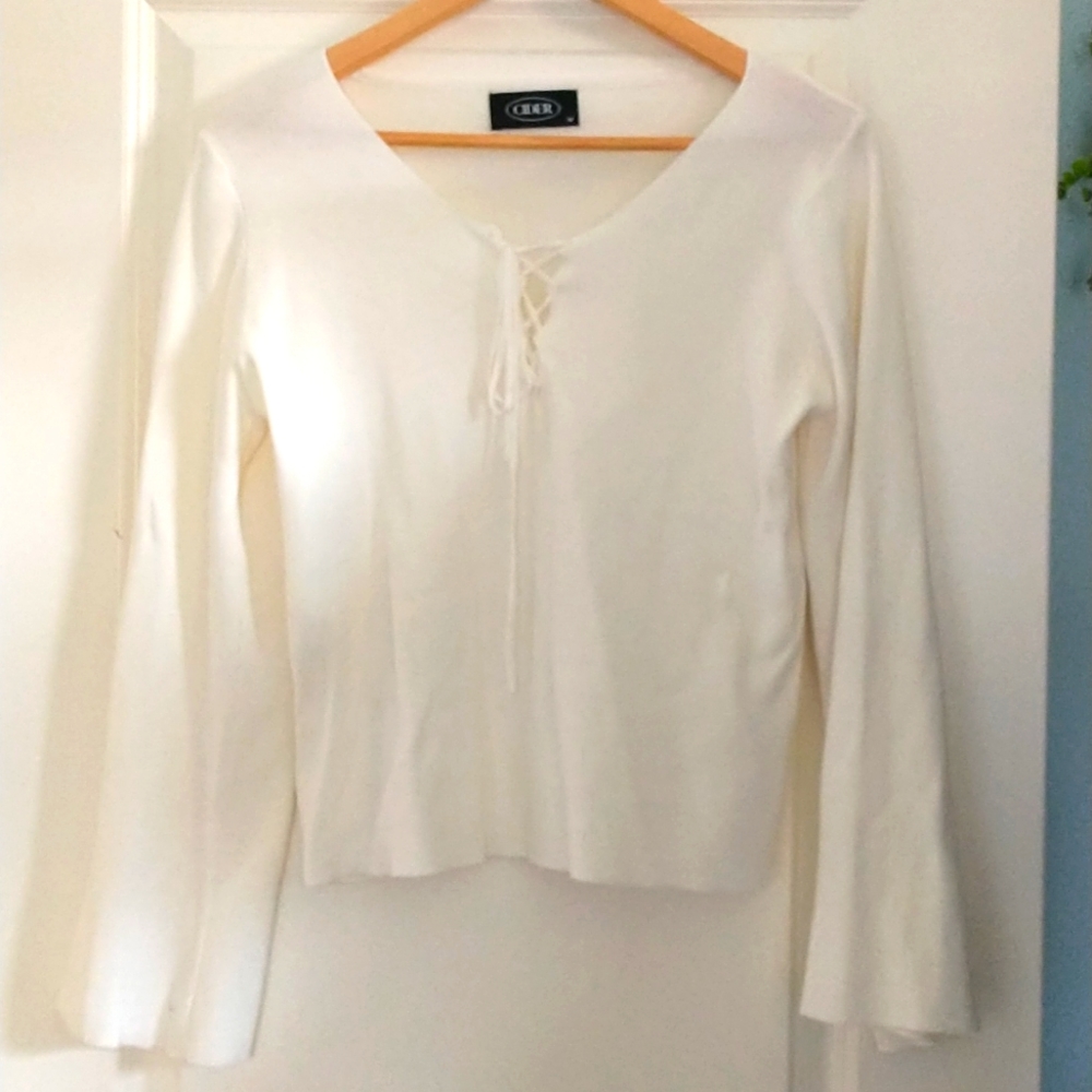 White Long-Sleeve Knit Top